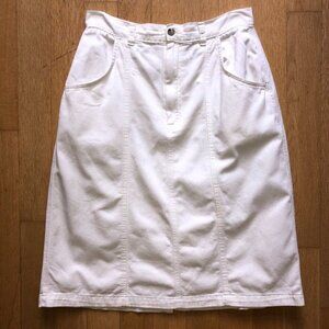 Vintage Womens White Denim Midi Skirt Lord Isaac 29 Inch Waist USA Made